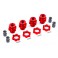 Wheel hubs, splined, 17mm, short (red-anodized) (4)/ wheel nuts, spli