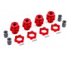 Wheel hubs, splined, 17mm, short (red-anodized) (4)/ wheel nuts, spli