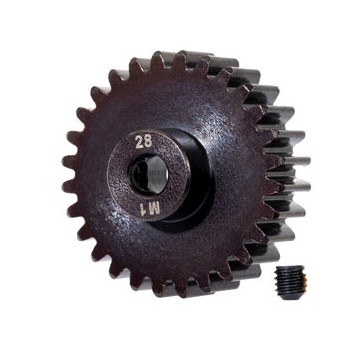 Gear, 28-T pinion (machined, hardened steel) (1.0 metric pitch) (fits