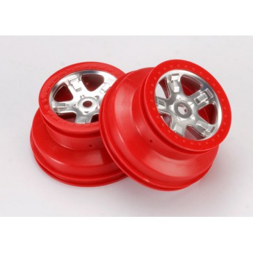 Wheels, SCT satin chrome with red beadlock, dual profile (2.