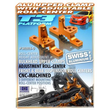 T3 Alu Upper Clamp With Adj. Roll-Center (L+R) - Orange