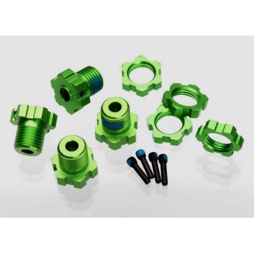 Wheel hubs, splined, 17mm (green-anodized) (4)/ wheel nuts,