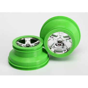 Tire & wheel assy, glued (SCT, chrome, green beadlock wheel,