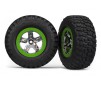 Tire & wheel assy, glued (SCT, chrome, green beadlock wheel,