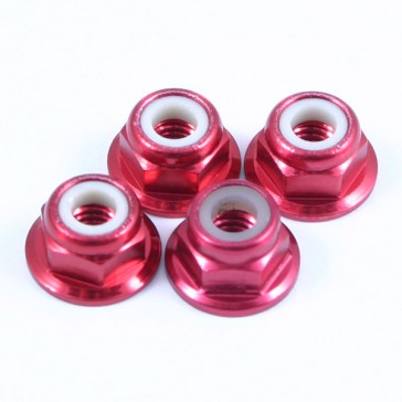 M4 RED FLANGED LOCKNUTS 4PCS