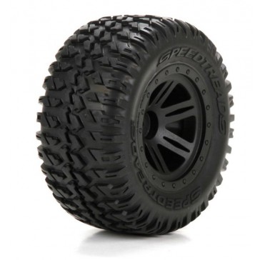 FR/R Tire,Prmnt,Blk Wheel (2):1:10 AMP MT/DB