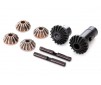 Gear set, differential (output gears (2), spider gears (4),