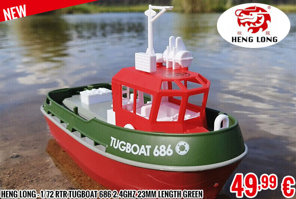 New - Heng Long - 1/72 RTR Tugboat 686 2.4GHZ 23mm length Green