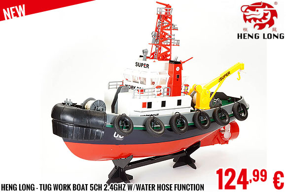 New - Heng Long - Tug Work Boat 5CH 2.4GHZ w/Water Hose Function