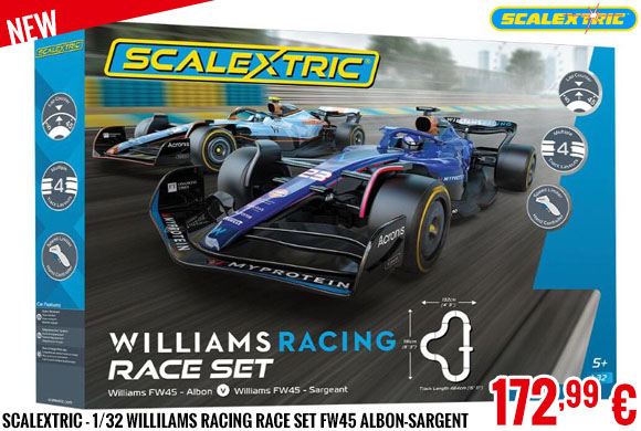 New - Scalextric - 1/32 Willilams Racing Race Set FW45 Albon-Sargent